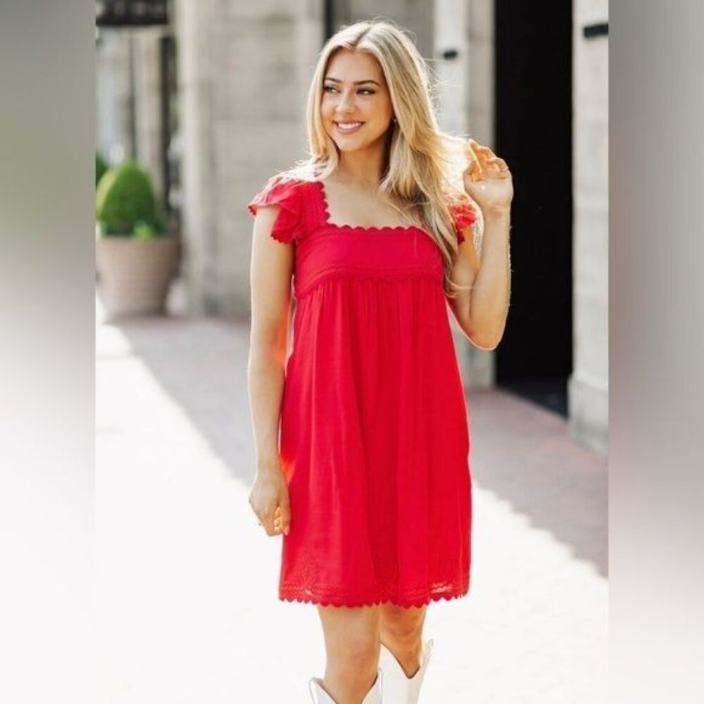Red Mini Dress with Lace Trim